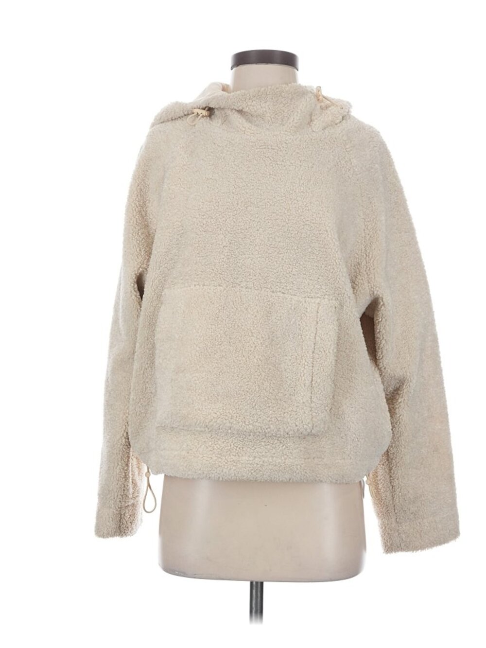 Vince Cream Sherpa Teddy Fleece Oversized Cropped Pullover Hoodie Size S - Picture 2 of 6